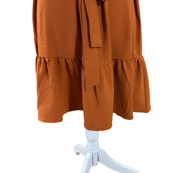 DKNY Burnt Orange‎ Ruffled Tie Front Dress With Cap Sleeves Sz 8 - Picture 3 of 7